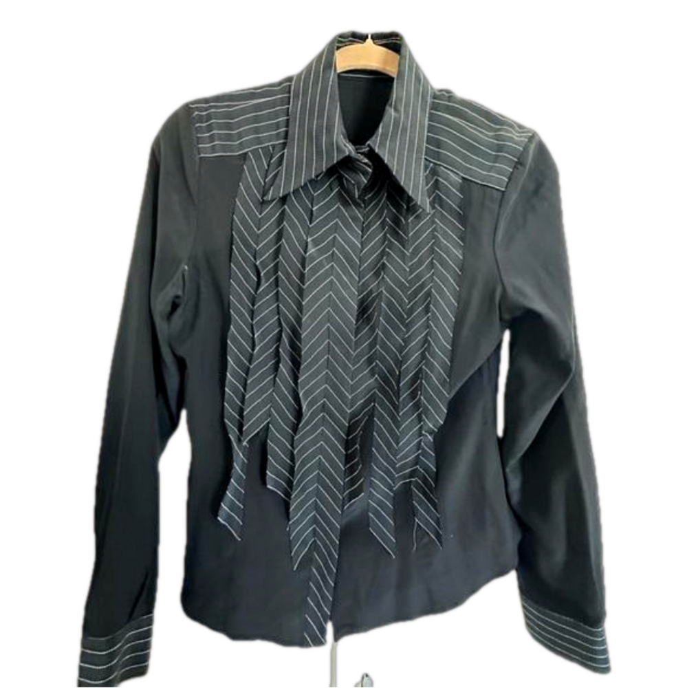 Philosophy di Alberta Ferretti Deconstructed Pinstripe Black Blouse | 6